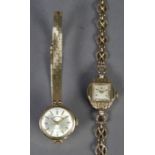 9ct GOLD CASED ROTARY LADY'S WRIST WATCH with tiny square dial on linked bracelet, hallmarked