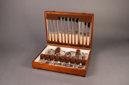 THIRTY EIGHT PIECE CANTEEN OF ELECTROPLATED CUTLERY FOR SIX PERSONS, in a walnut veneered case