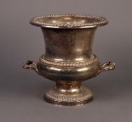 TWO HANDLED CAMPANA URN SHAPED ELECTROPLATED LARGE ICE BUCKET, with gadrooned borders, 9 ¾? (24.7cm)
