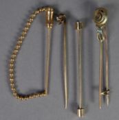 19th CENTURY STICK PIN, the top set with a tiny rose cut diamond; a BAR BROOCH with circlet and