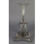 VICTORIAN ELECTROPLATED TABLE EPERGNE BY JAMES DIXON & SONS, the cut glass trumpet vase above a