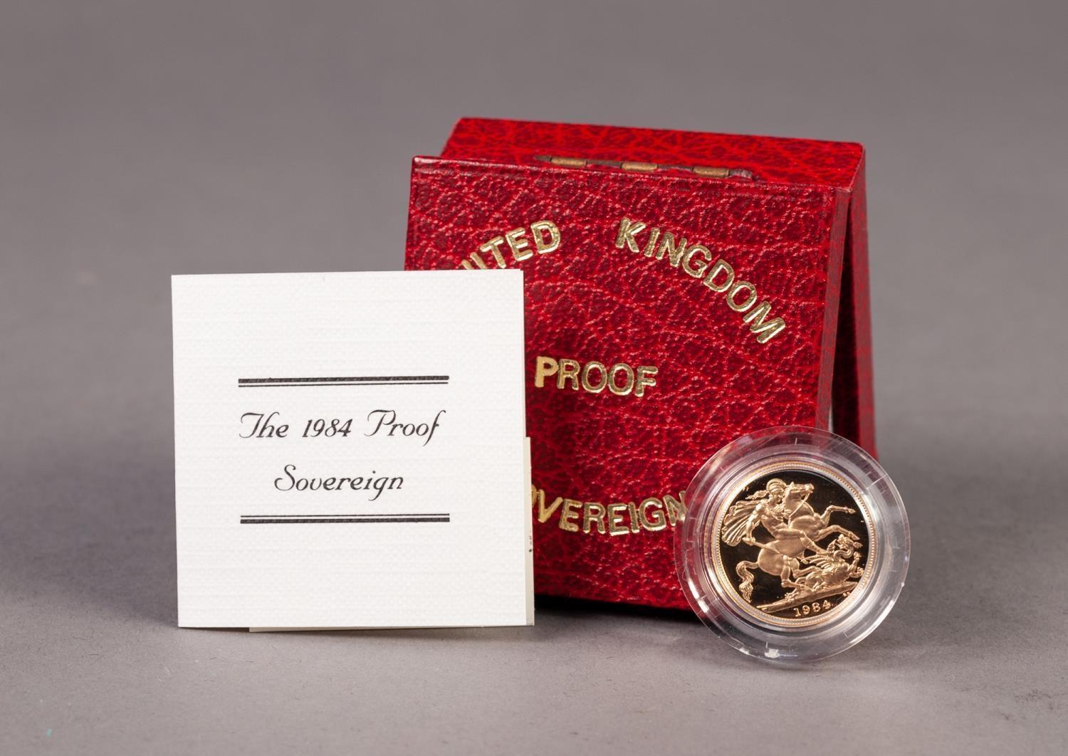 ROYAL MINT CASED AND ENCAPSULATED ELIZABETH II GOLD PROOF SOVEREIGN 1984 (VF)in hard red case with - Image 2 of 4