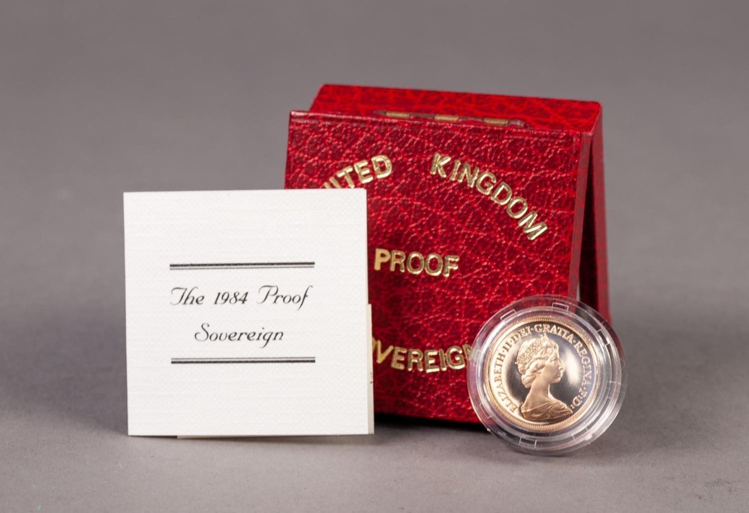 ROYAL MINT CASED AND ENCAPSULATED ELIZABETH II GOLD PROOF SOVEREIGN 1984 (VF)in hard red case with - Image 3 of 4