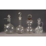 *SILVER MOUNTED WAISTED GLASS DECANTER AND STOPPER, 10? (25.4cm) high, together with a GLOBE AND