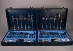 TWO FIFTY PIECE MODERN CASED MATCHING SERVICES OF TABLE CUTLERY FOR SIX PERSONS, one with the pair