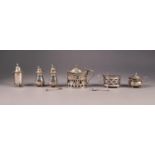 FIVE VICTORIAN AND LATER SILVER CONDIMENTS, comprising: OVAL, LIDDED, LARGE MUSTARD RECEIVER BY