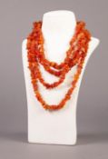 LONG, CONTINUOUS NECKLACE OF GOLDEN CHIP AMBER BEADS, approximately 80" (203.2cm) long