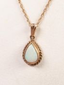 9ct GOLD FINE CHAIN NECKLACE and 9ct GOLD PENDANT set with a tear shaped opal, 2.6 gms gross