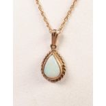 9ct GOLD FINE CHAIN NECKLACE and 9ct GOLD PENDANT set with a tear shaped opal, 2.6 gms gross