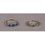 SILVER RING set with three blue stones and four tiny white stones and a SILVER TORQUE SHAPED RING