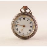 LADIES SILVER POCKET WATCH Swiss, white Roman numeral dial with gilt accents, keyless movement