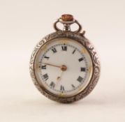 LADIES SILVER POCKET WATCH Swiss, white Roman numeral dial with gilt accents, keyless movement