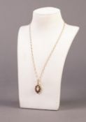 9ct GOLD CHAIN NECKLACE, 16" long and the 9ct GOLD LOZENGE SHAPED PENDANT, set with a centre lozenge