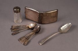MIXED LOT OF GEORGE III AND LATER SILVER, comprising: SERVING SPOON BY WILLIAM SUMNER, with floral