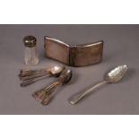 MIXED LOT OF GEORGE III AND LATER SILVER, comprising: SERVING SPOON BY WILLIAM SUMNER, with floral