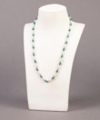 9ct GOLD BEAD BAROQUE PEARL AND TURQUOISE BEAD SINGLE STRAND NECKLACE