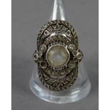 ART DECO PERIOD RING set with solitaire white stone and tiny paste stone, ring size O and a QUANTITY