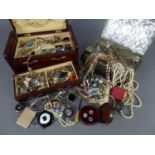 QUANTITY OF COSTUME JEWELLERY including simulated pearl necklace in contained in a wooden