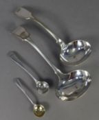 GEORGE III SILVER CONDIMENT SPOON with long handle, marks rubbed, together with a VICTORIAN SILVER