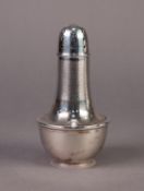 GEORGE V ENGINE TURNED SILVER CASED PEDESTAL SUGAR CASTOR, of typical form, with Bakelite liner,