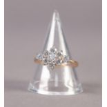 14ct GOLD RING set with a diamond shaped cluster of 9 cubic zirconia, ring size P/Q, 2.6 gms