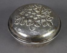 FOREIGN EMBOSSED SILVER COLOURED METAL CIRCULAR BOX AND COVER, (800 standard), with floral