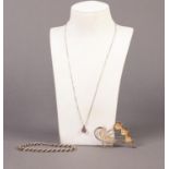 SILVER FINE BOX LINK CHAIN NECKLACE and a silver and stone set tear shaped PENDANT; a SILVER ROPE