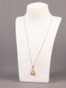 9ct GOLD FINE CHAIN NECKLACE and an unmarked GOLD COLOURED METAL PENDANT set with a small shell