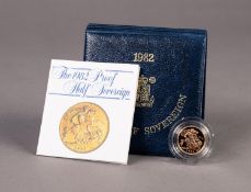 ROYAL MINT CASED AND ENCAPSULATED ELIZABETH II GOLD PROOF HALF SOVEREIGN 1982 (VF) with outer hard