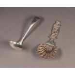 FANCY VICTORIAN SILVER APOSTLE TOP SIFTER SPOON, with shell shaped bowl, 4 ¾? (12cm), London 1894,