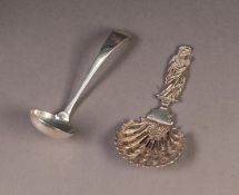 FANCY VICTORIAN SILVER APOSTLE TOP SIFTER SPOON, with shell shaped bowl, 4 ¾? (12cm), London 1894,