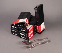 EIGHT MODERN ALESSI BOXED ?NUOVO MILANO? TWO PIECE SERVING SETS, designed by Ettore Sottsass, five