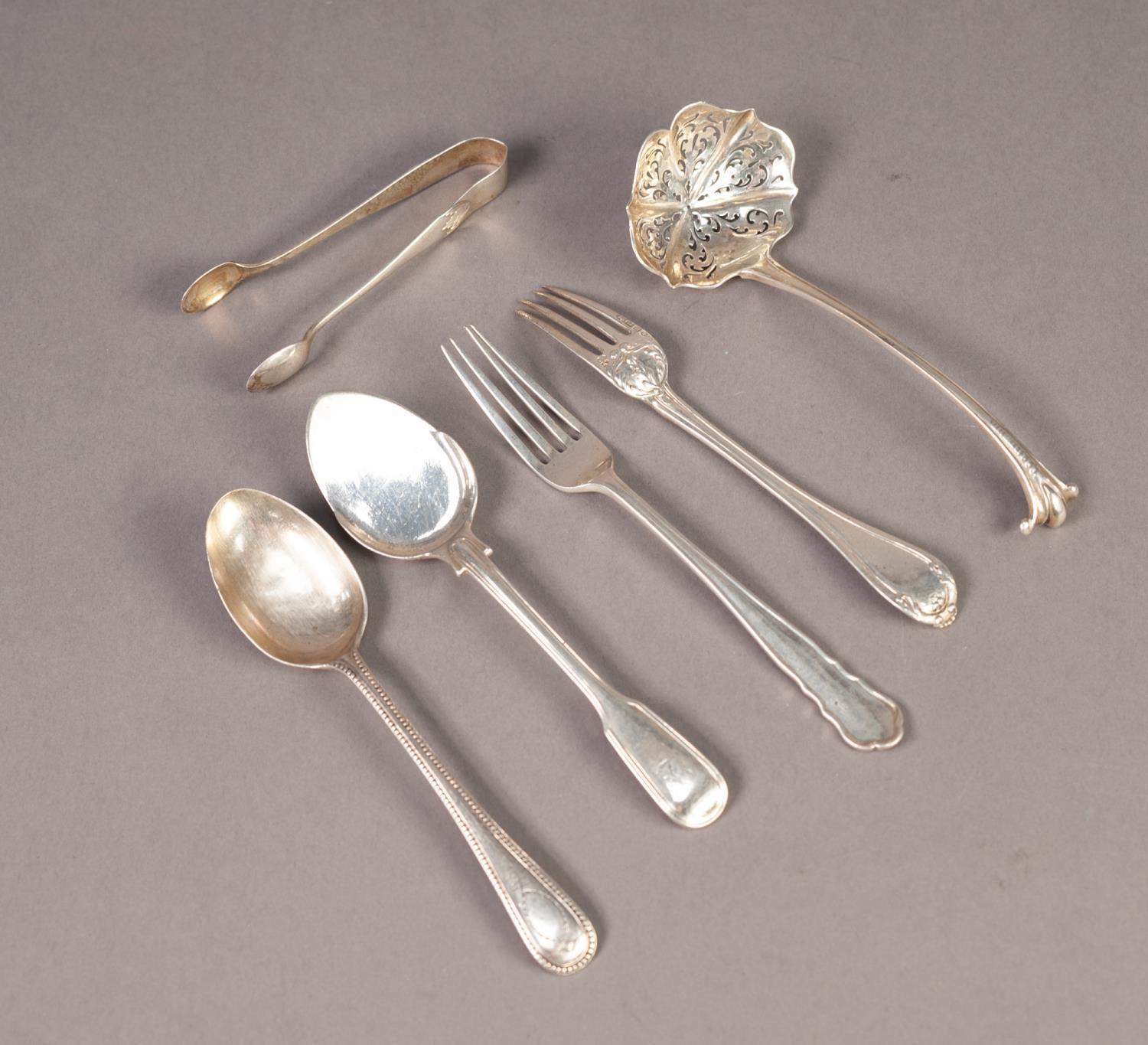 *VICTORIAN ONSLOW PATTERN SIFTING SPOON BY H.J. LIAS & SON, London 1852, together with a PAIR OF