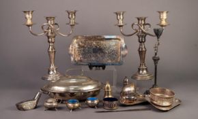 MIXED LOT OF ELECTROPLATE, to include: FIGURAL CANDLE STICK ON SQUARE BASE WITH CLAW AND BALL
