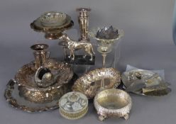 MIXED LOT OF ELECTROPLATE, to include: MODERN WMF PIERCED DISH, PAIR OF FLOWER VASES, TWO FLORAL