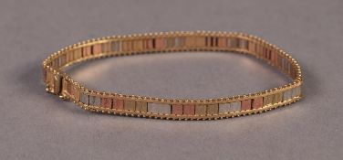 9ct THREE COLOUR GOLD PANEL LINK BRACELET, 8.9 gms