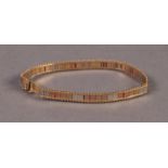 9ct THREE COLOUR GOLD PANEL LINK BRACELET, 8.9 gms