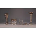 SIX PIECES OF EDWARD VII AND LATER SILVER, comprising: TWO WEIGHTED TRUMPET VASES, one with wavy