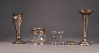 SIX PIECES OF EDWARD VII AND LATER SILVER, comprising: TWO WEIGHTED TRUMPET VASES, one with wavy
