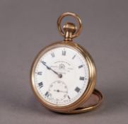 THOMAS RUSSELL & SON, LIVERPOOL, ROLLED GOLD OPEN FACED POCKET WATCH with Swiss 10 jewels keyless