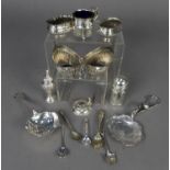 TWO PAIR OF LATE VICTORIAN AND EDWARDIAN SILVER SALT CELLARS (liver absent), SILVER MUSTARD POT with