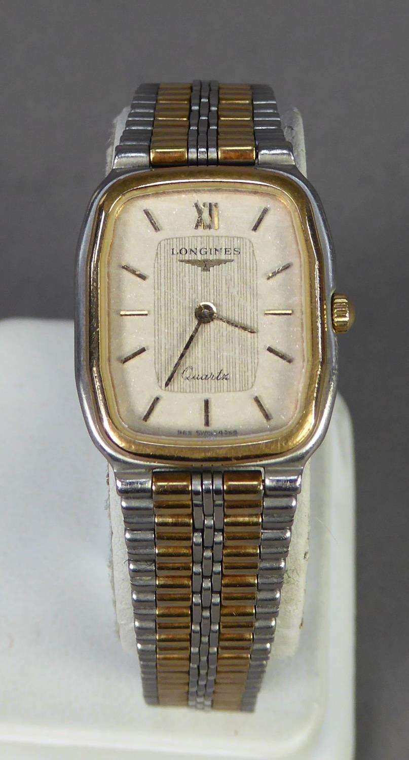 1980's LONGINES STAINLESS STEEL PARCEL GILDED LADY'S QUARTZ BRACELET WRIST WATCH with accompanying