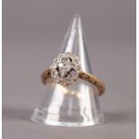 14ct GOLD AND DIAMOND CLUSTER RING, the open work top having a diamond shaped centre set with 4 tiny