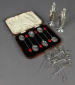 CASED SET OF SIX SILVER COFFEE SPOONS WITH RED BEAN TERMINALS, Birmingham 1935, also TWELVE STERLING