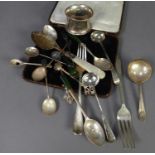 MIXED LOT OF EDWARD VII AND LATER SILVER CUTLERY, to include: PRESERVE SPOON with engraved bowl