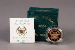 ROYAL MINT CASED AND ENCAPSULATED ELIZABETH II GOLD PROOF TWO POUND COIN 1986 (VF) in hard green