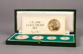 ROYAL MINT CASED AND ENCAPSULATED EFOUR COIN GOLD PROOF SET 1980 comprising FIVE POUNDS, TWO POUNDS,