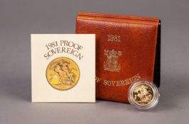 ROYAL MINT CASED AND ENCAPSULATED ELIZABETH II GOLD PROOF SOVEREIGN 1981 (VF) with outer card case