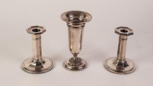 PAIR JAMES DIXON & SONS SILVER CANDLESTICKS OF OCTAGONAL FORM with plain columns and weighted