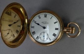 WALTHAM ROLLED GOLD HUNTER POCKET WATCH with keyless 17 jewels movement, numbered 23323065, the